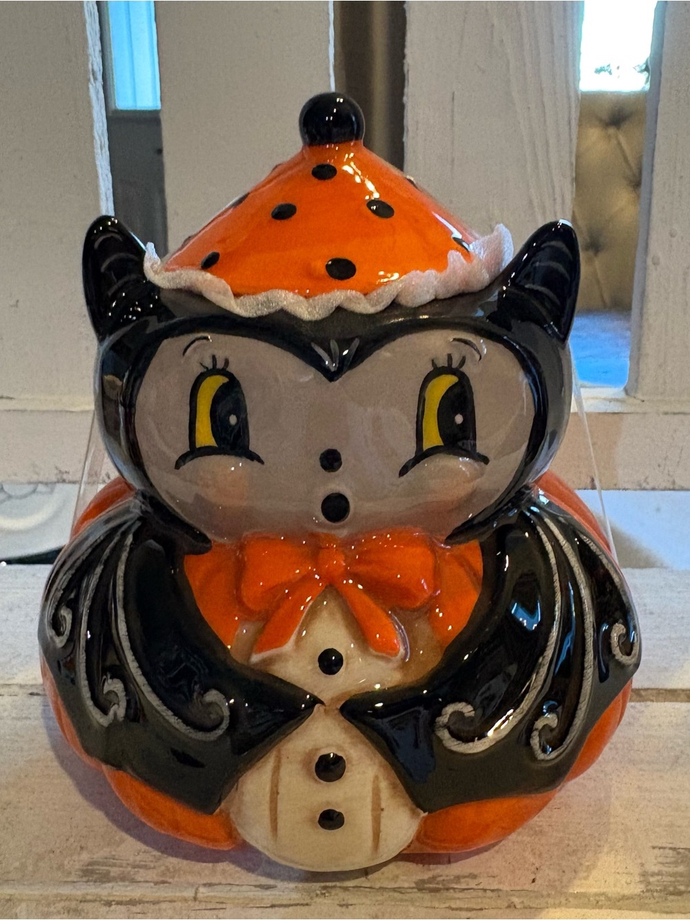 Halloween Cat Candy Jar - Orange and Black